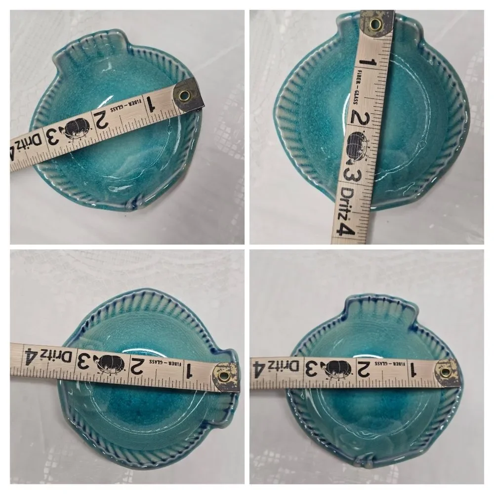 Vintage Asahi Japan Pottery Fish Blue Crackled Glaze Sushi Dip Sauce Dish Set